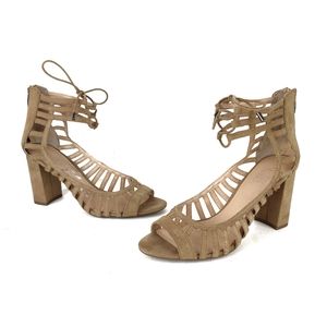 Franco Sarto Ernie Block Heel Cage Sandals Tan 9.5